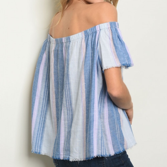 GIRLY & FLIRTY OFF SHOULDER BLUE & LILAC TOP - Picture 3 of 3